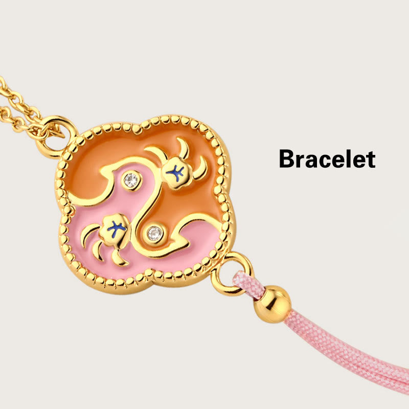 Juego de pendientes y pulsera con colgante de collar curativo con dos pájaros de cobre chapado en oro de 18 quilates con Buddha Stones