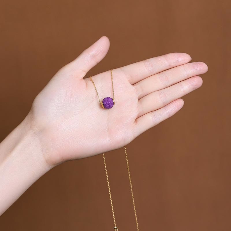 Juego de pulsera con colgante de collar positivo con cuentas en relieve de piedra de Mica púrpura Natural chapada en plata de ley 925 con Buddha Stones