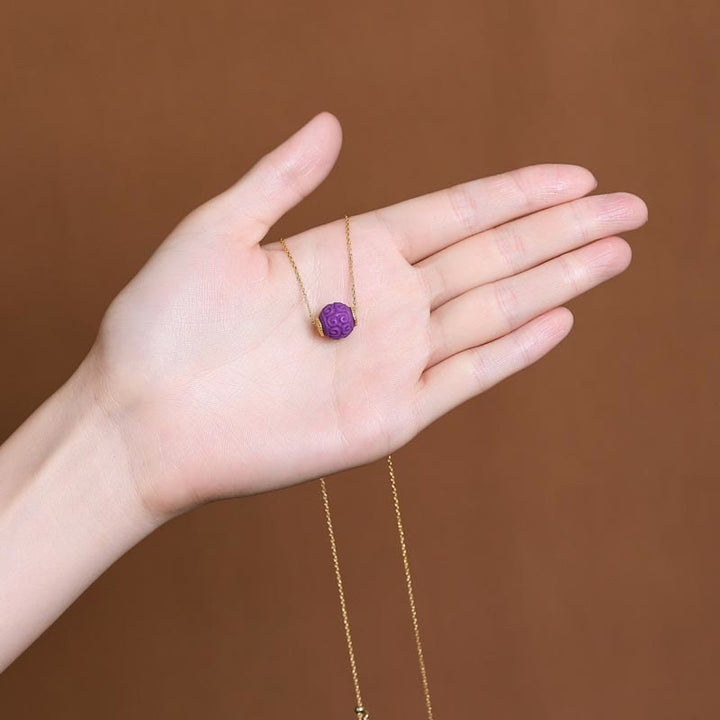 Juego de pulsera con colgante de collar positivo con cuentas en relieve de piedra de Mica púrpura Natural chapada en plata de ley 925 con Buddha Stones
