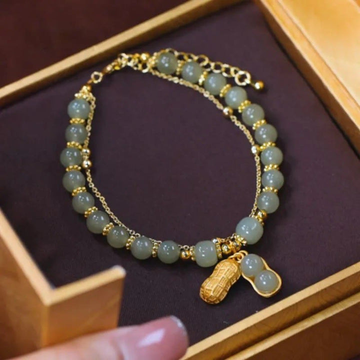 Pulsera con cuentas de la suerte, con Buddha Stones, hoja de jade, Ginkgo, tulipán, cacahuete, Fu