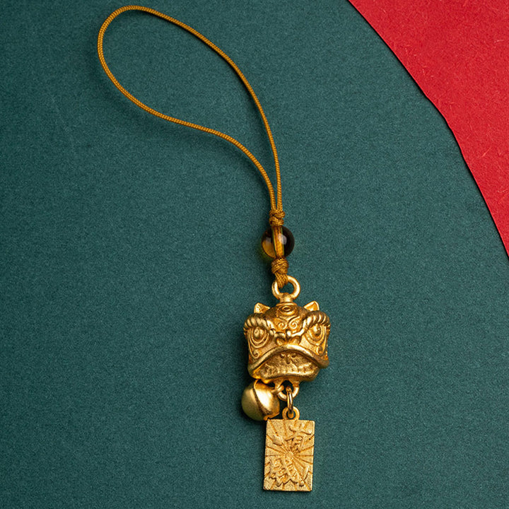 Buddha Stones, León danzante, Ruyi auspicioso, paz segura, cobre rico, riqueza, decoración colgante para teléfono