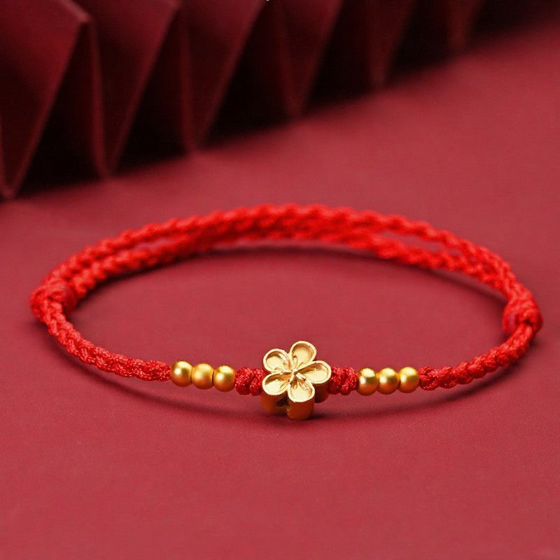 Buddha Stones Pulsera protectora ajustable de hilo rojo con flor dorada - Rojo (Circunferencia de la muñeca: 5,5–7,1 pulgadas/14–18 cm) - image 0