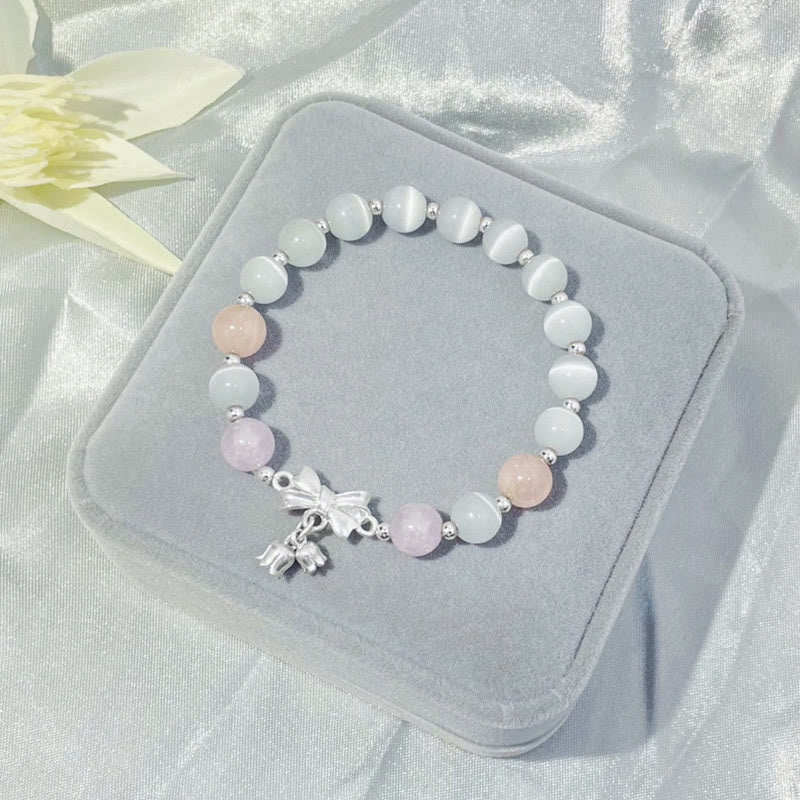 Pulsera con dije de roseta y amatista, lavanda, ojo de gato , Buddha Stones
