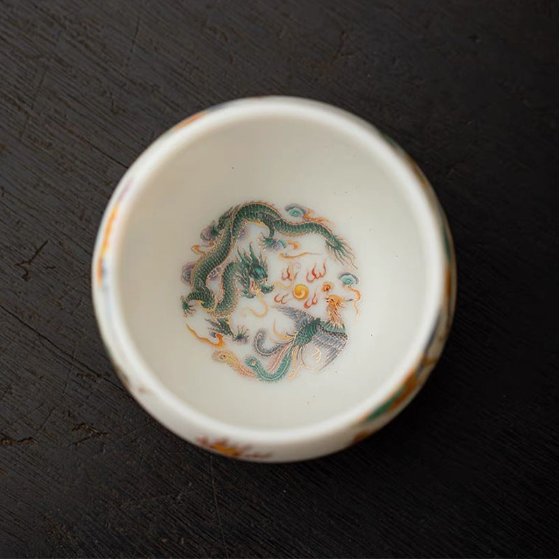 Taza de té de cerámica con nubes propicias, dragón, Fénix, Buddha Stones, taza de té de Kung Fu