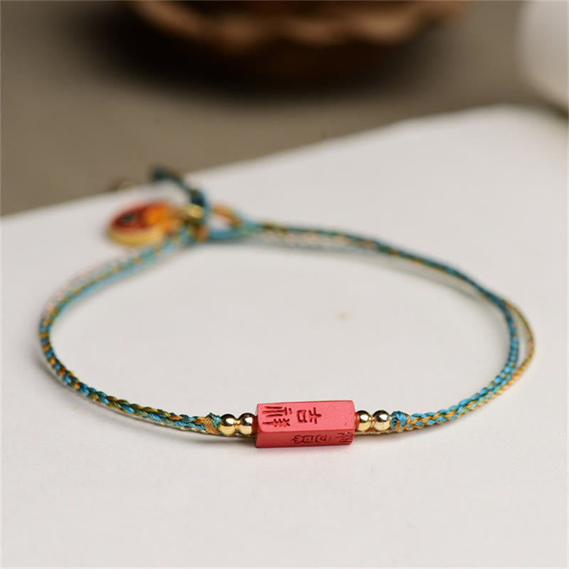 Pulsera de doble capa trenzada con Buddha Stones hecha a mano con cinabrio como uno desea bendición