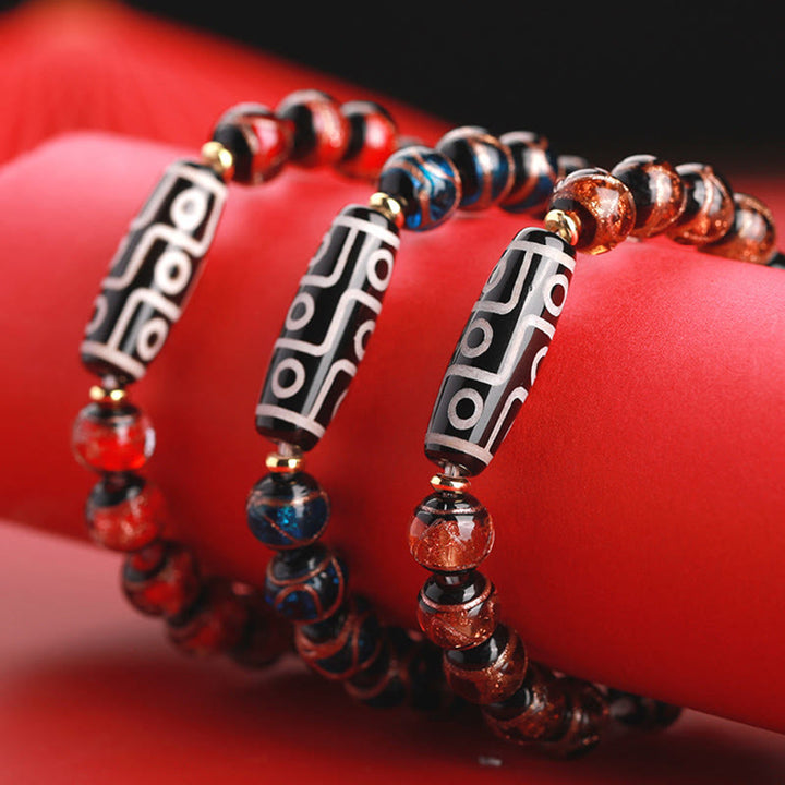 Buddha Stones tibetanas Dzi de nueve ojos, cuentas Dzi de tres ojos, cuentas de vidrio Liuli, pulsera de riqueza