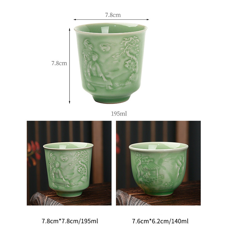 Taza de té de cerámica de pino, piedras de Buddha Stones , árboles, pabellón, montañas, ríos, Kung Fu