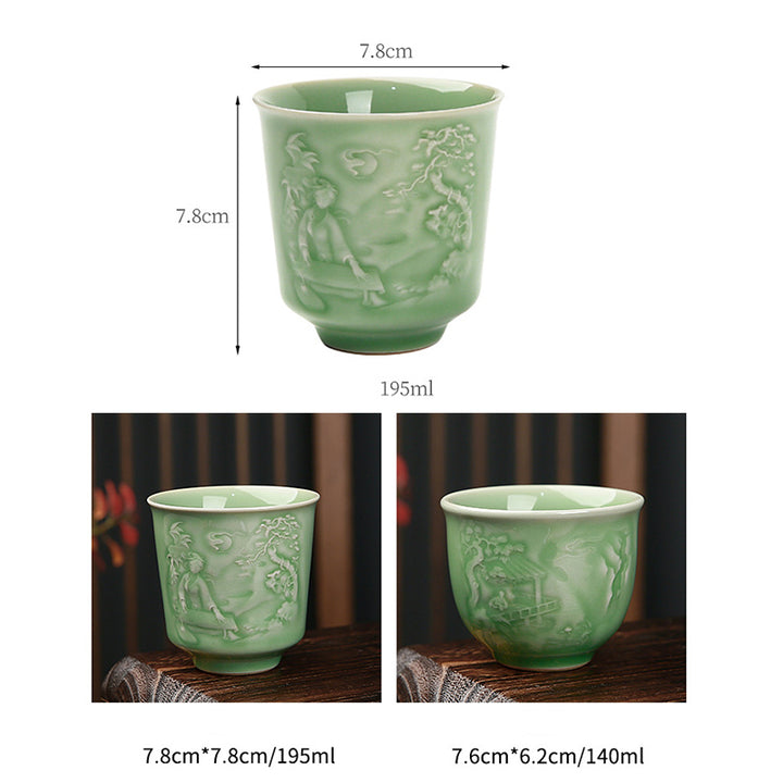 Taza de té de cerámica de pino, piedras de Buddha Stones , árboles, pabellón, montañas, ríos, Kung Fu