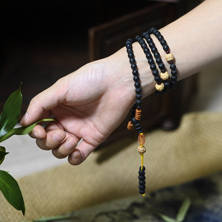 Pulsera curativa de ágata roja con semillas de ciprés tibetano Mala tibetano de Buddha Stones