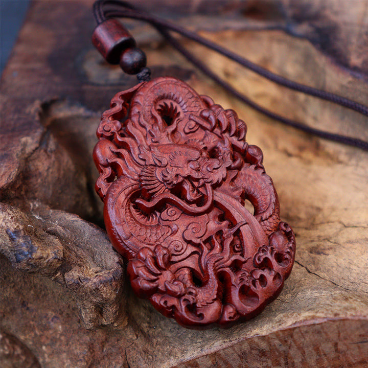Buddha Stones, relámpago, madera de azufaifo, doble alivio del dragón, protege contra los espíritus malignos, colgante de collar
