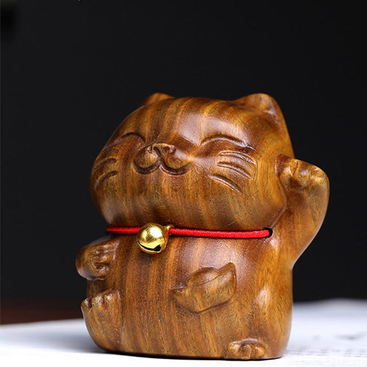 Buddha Stones Sándalo Verde Pequeño Mini Lindo Gato de la Suerte Decoraciones de Paz - image 1