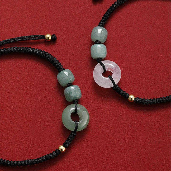 Buddha Stones, 2 uds., aventurina verde, Jade blanco, hebilla de la paz, pulsera trenzada para pareja de la suerte