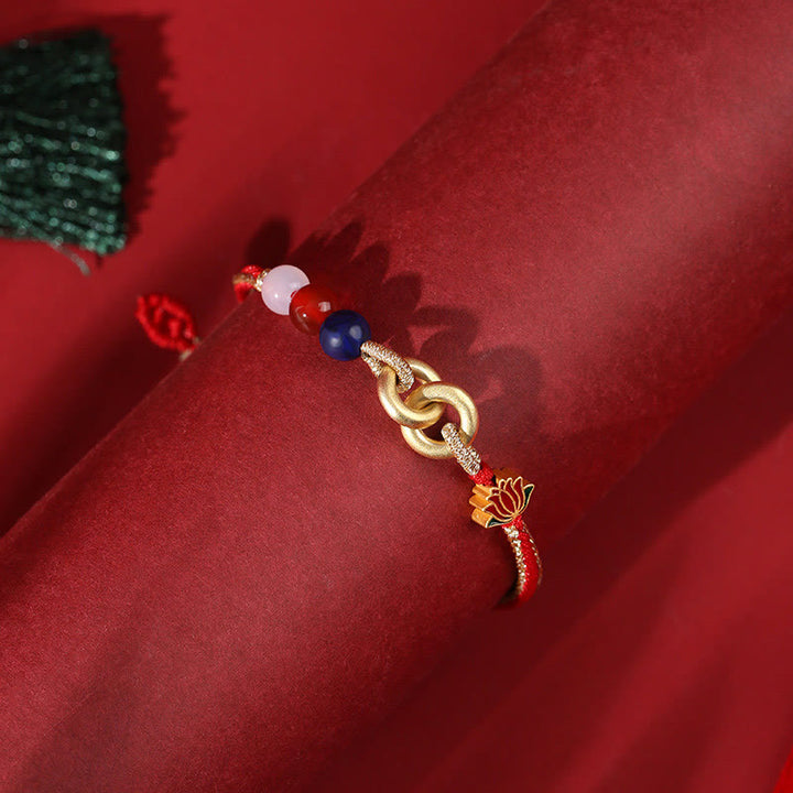 Pulsera auspiciosa de loto con doble hebilla de la paz de plata de ley 925 con Buddha Stones