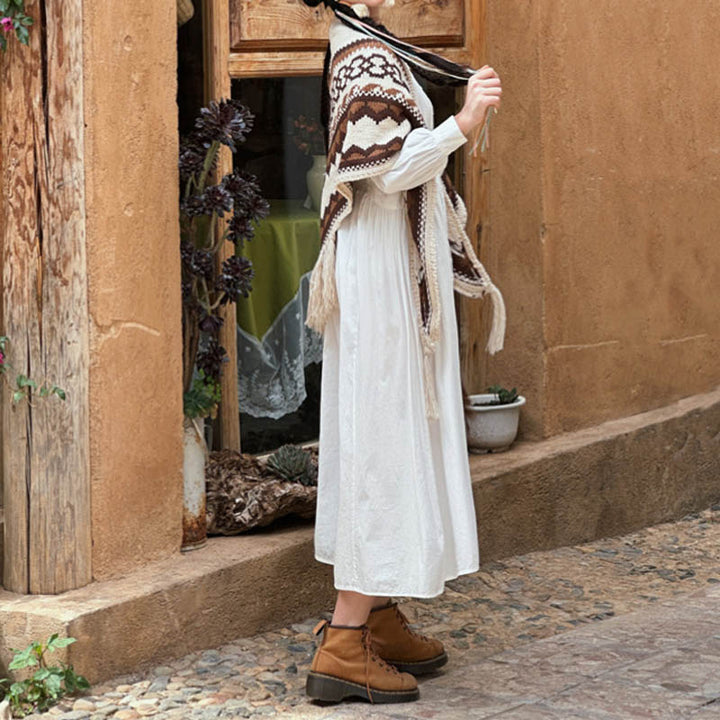 Buddha Stones Tibetano Rayas Marrón Beige Borla Mantón Invierno Acogedor Viaje Bufanda Envoltura