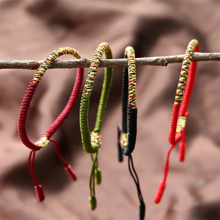 Pulsera trenzada de fuerza de la suerte con nudo King Kong multicolor hecha a mano tibetana con Buddha Stones