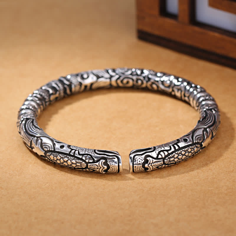 Brazalete de pulsera de la suerte tallada con cabeza de dragón
