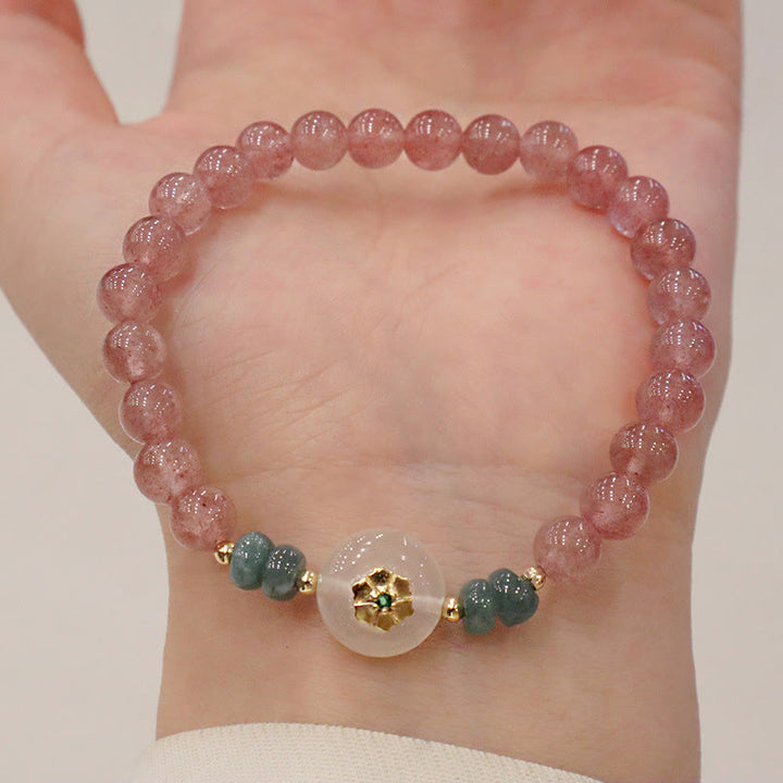 Pulsera curativa de jade y calcedonia de cuarzo fresa natural con Buddha Stones