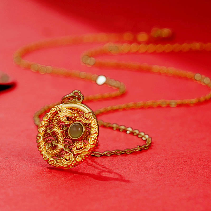 Buddha Stones de Plata de Ley 925, colgante de collar de la suerte con incrustaciones de Jade hetiano, nubes propicias, Año del Dragón - image 2