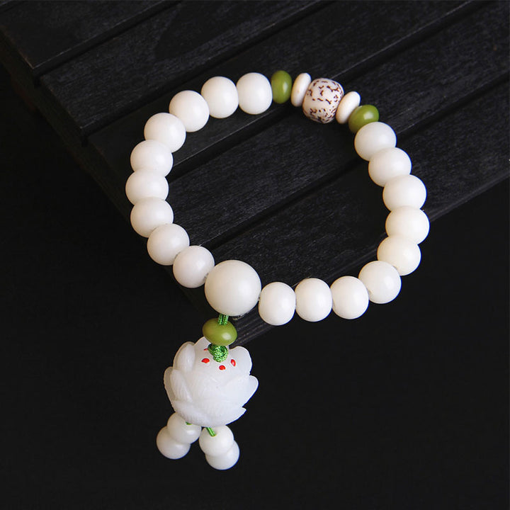Pulsera de la suerte con semillas de Bodhi, color blanco natural, con Buddha Stones