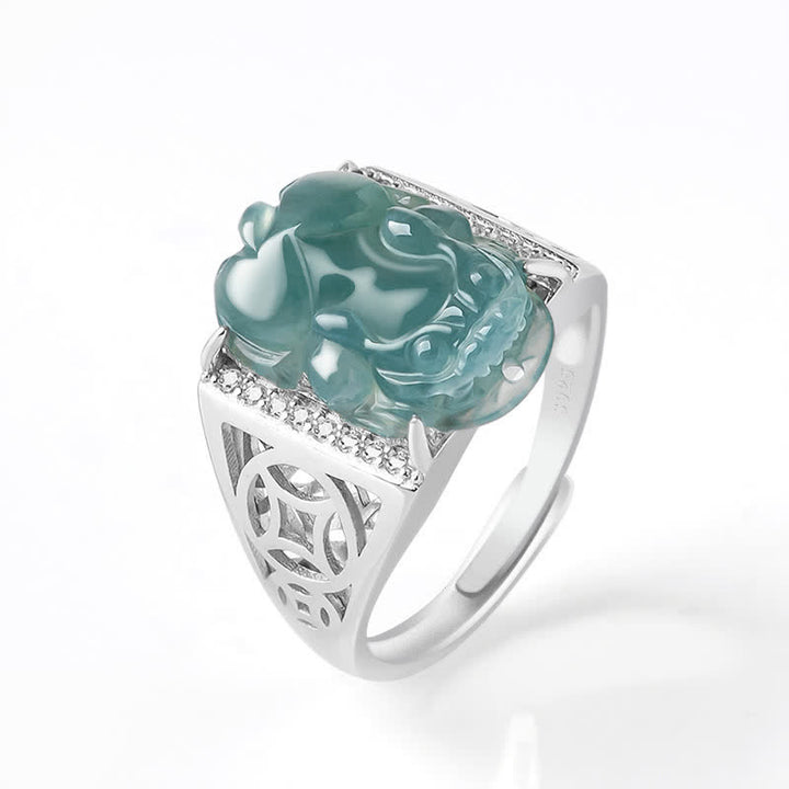 Buddha Stones Plata de Ley 925 Fengshui Riqueza Prosperidad Jade PiXiu Anillo de Suerte
