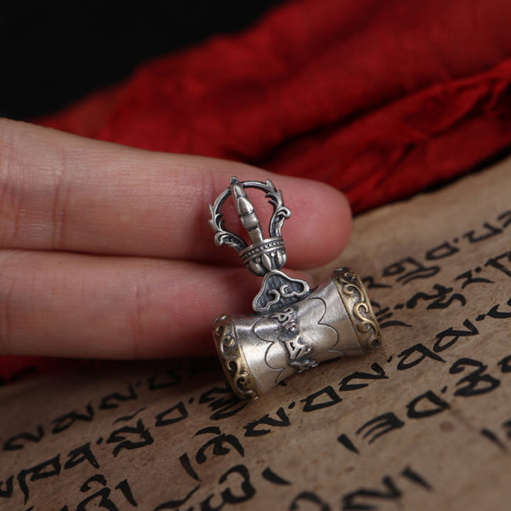 Buddha Stones Tíbet, Plata de Ley 925, Om Mani Padme Hum Dorje Bell Vajra, colgante con iluminación grabada, decoración colgante