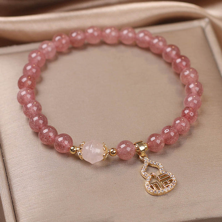 Pulsera positiva con dije de personaje Fu de calabaza de cuarzo fresa con Buddha Stones