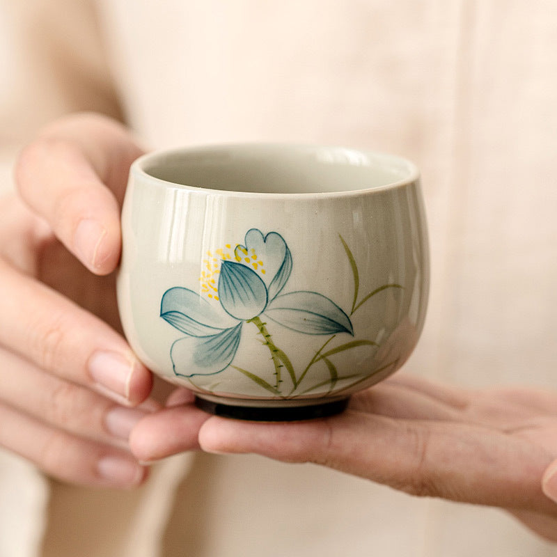 Taza de té de cerámica de flor de loto pintada a mano con Buddha Stones, taza de té de Kung Fu