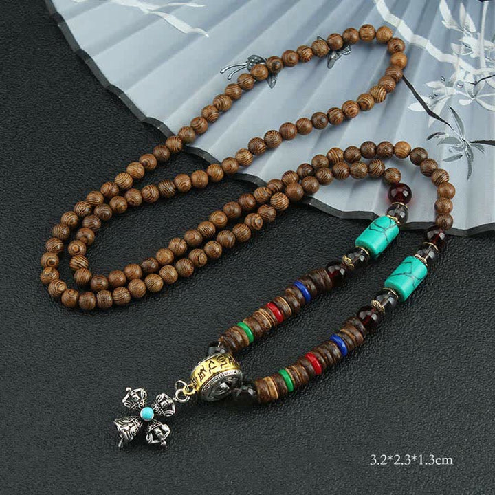 Buddha Stones tibetano Om Mani Padme Hum rueda de oración rotación Vajra collar de madera colgante - Cruz Azul Vajra - image 29