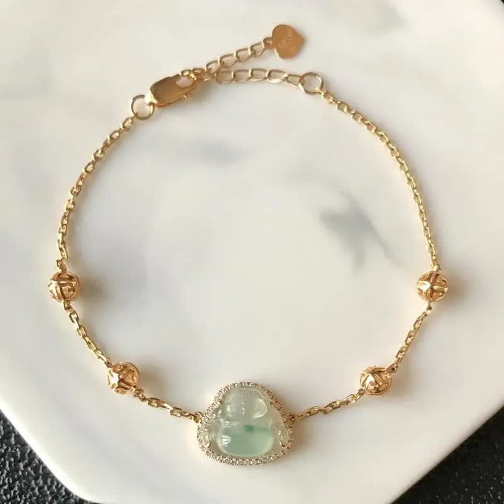 Pulsera de cadena de abundancia de jade de Buda sonriente con Buddha Stones