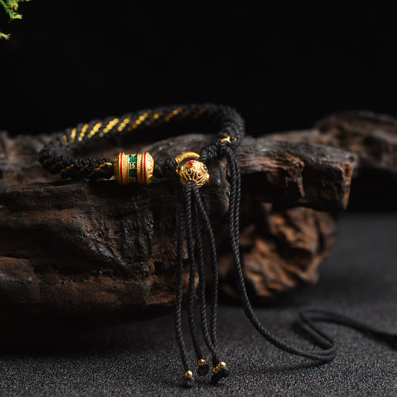 Pulsera de cadena colorida con cuentas de rueda de oración de la suerte hecha a mano tibetana con Buddha Stones