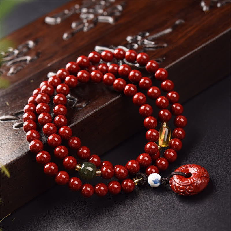 Pulsera tibetana de cinabrio con hebilla de la paz, Triple envoltura, bendición, Mala