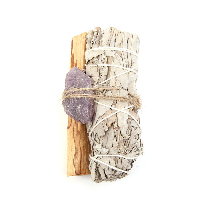 Buddha Stones Natural Palo Santo, amatista, Aventurina verde, cristal, salvia blanca, mancha, purifica, conjunto de Altar, suministros espirituales