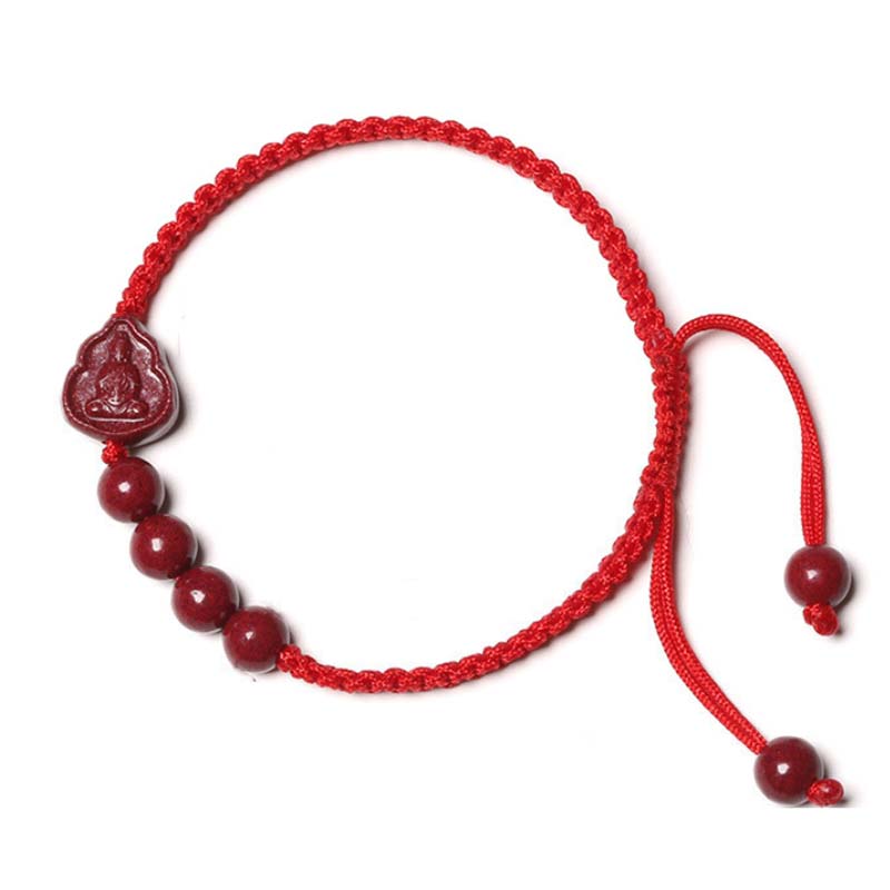 Pulsera de cuerda de bendición de cinabrio de Avalokitesvara de Buda sonriente con Buddha Stones
