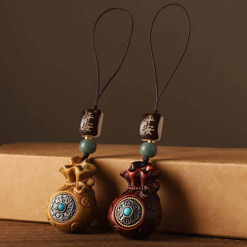 Buddha Stones, hoja pequeña, sándalo rojo, sándalo verde, bolsa de dinero, Om Mani Padme Hum, protección giratoria, decoración colgante