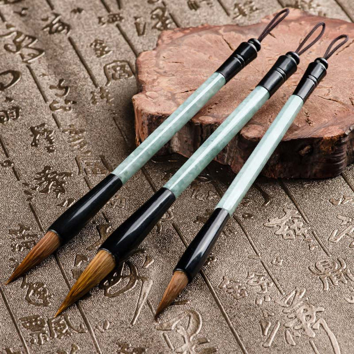 Buddha Stones, Jade Natural, suerte, pluma de pincel de caligrafía china, pincel de escritura chino con caja de regalo