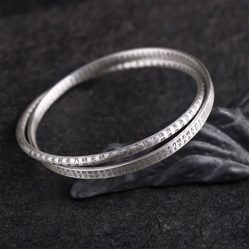 Pulsera de protección tallada con Sutra de corazón de plata de ley 999 con Buddha Stones