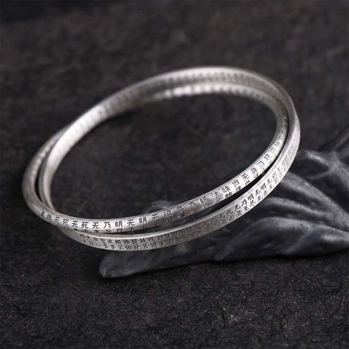 Pulsera de protección tallada con Sutra de corazón de plata de ley 999 con Buddha Stones