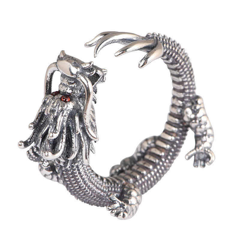 Anillo de protección de la suerte del dragón de plata de ley 925