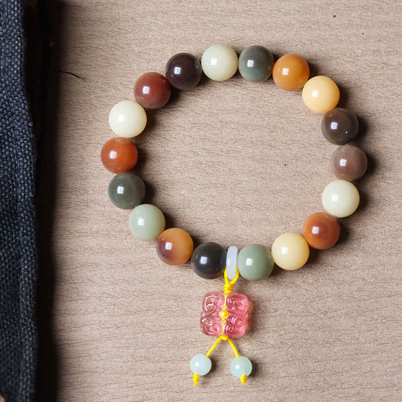 Pulsera de la paz con dije de cristal Liuli, semilla de Bodhi, gradiente multicolor Natural, Buddha Stones