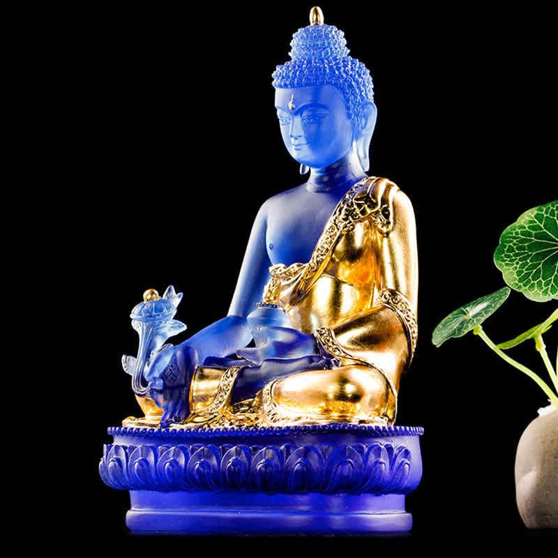 Buda medicinal hecho a mano Liuli Crystal Art Piece estatua de compasión decoración de oferta en casa y oficina