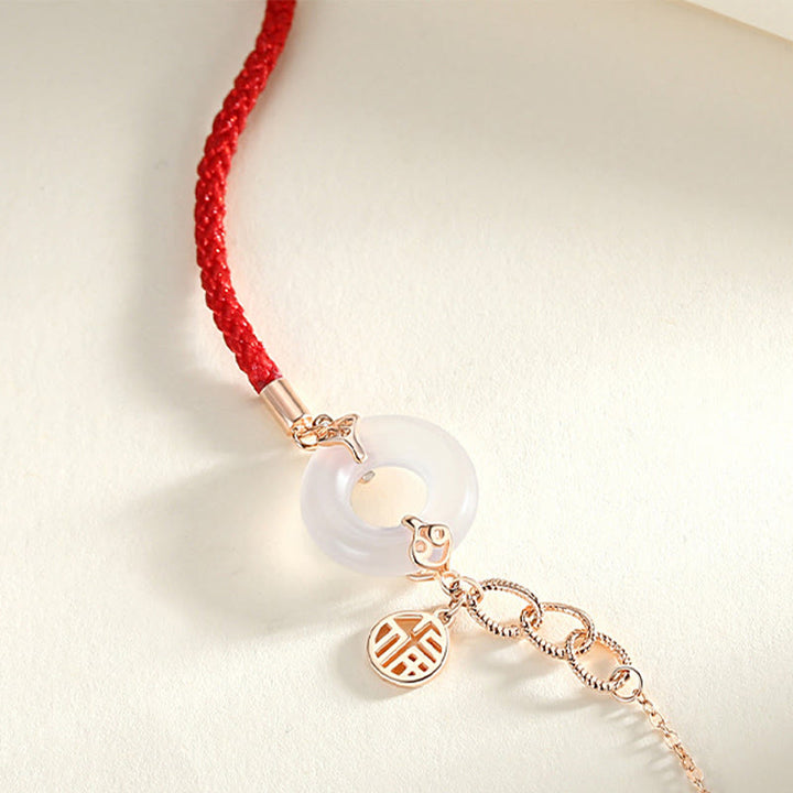 Pulsera de armonía con carácter Fu de calcedonia y hebilla de la paz de plata de ley 925 con Buddha Stones