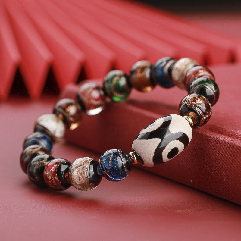 Buddha Stones tibetanas Dzi de nueve ojos, cuentas Dzi de tres ojos, cuentas de vidrio Liuli, pulsera de riqueza