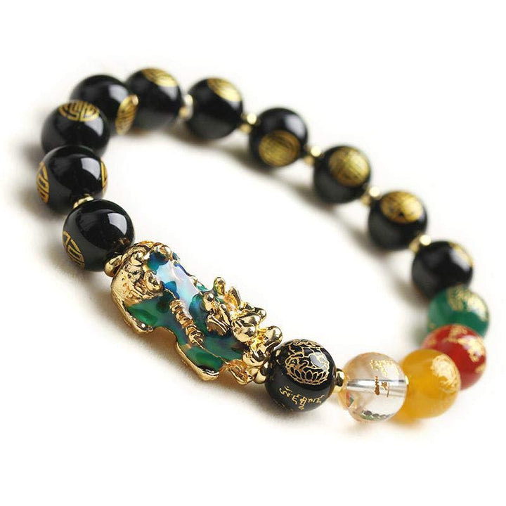 Pulsera de la suerte de obsidiana Pixiu que cambia de color con Buddha Stones