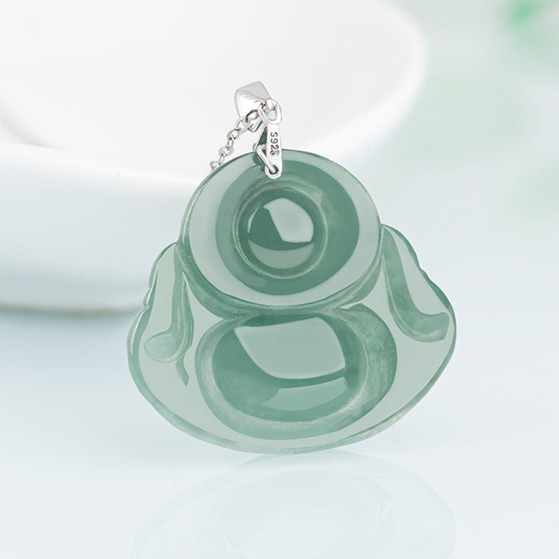 Buddha Stones de plata de ley 925 con colgante de cadena y collar de protección de jade de Buda sonriente - image 7