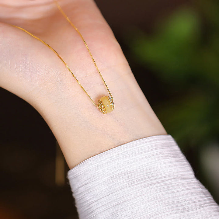 Collar con colgante de mariposa de Buda sonriente de la suerte, Jade cian Natural de Plata de Ley 925 - Cuenta redonda de ámbar - image 8