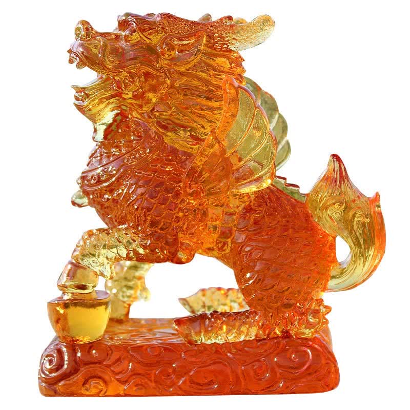 Feng Shui Kirin hecho a mano Liuli Crystal Art Piece Fortune decoración de la oficina en el hogar