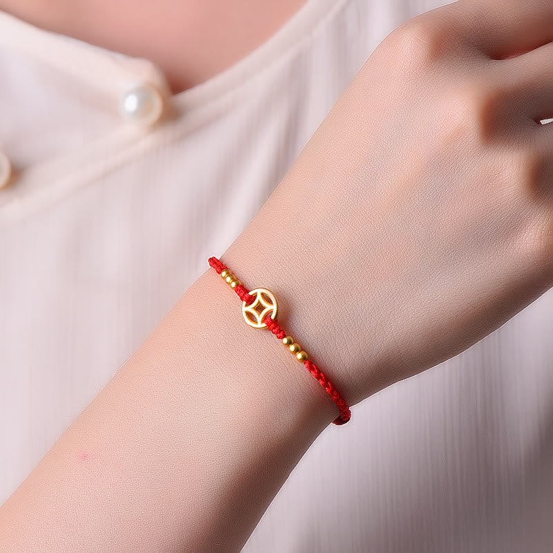 Tobillera con pulsera de cuerda trenzada con fuerza de moneda de cobre con Buddha Stones