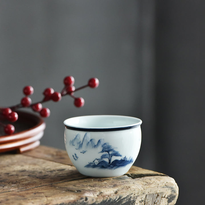 Buddha Stones Koi Flor de Loto Hoja Montañas Árbol Taza de Té de Cerámica Taza de Té Kung Fu 130ml
