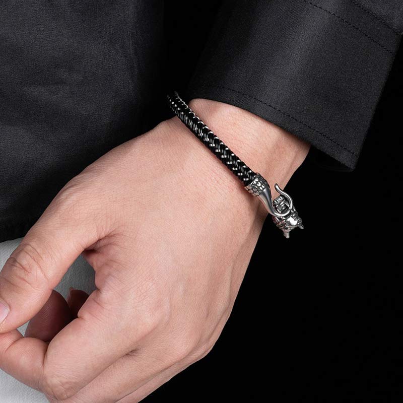 Pulsera de la suerte con protección de acero titanio y dragón de Buddha Stones - image 3