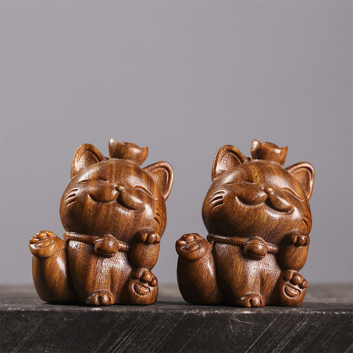 Buddha Stones Mini lingote de sándalo verde gato de la suerte tallado decoraciones de escritorio de paz - image 10